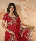 Thumbnail for Red Upada Silk Sequence & Cord Embroidered with Stone Work Saree - Mohmanthan Dakshika - Distacart