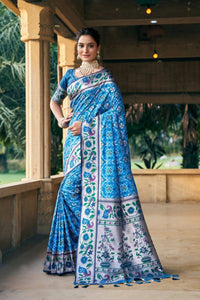 Thumbnail for Aastha Fashion Teal Woven Patola Silk Saree with Blouse - Distacart