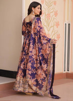 Thumbnail for Prazu Fashion Purple Russian Silk Embroidered Gown With Dupatta