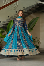 Thumbnail for Prazu Fashion Blue Georgette With Zari & Sequins Gown