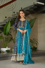 Thumbnail for Prazu Fashion Blue Georgette With Zari & Sequins Gown