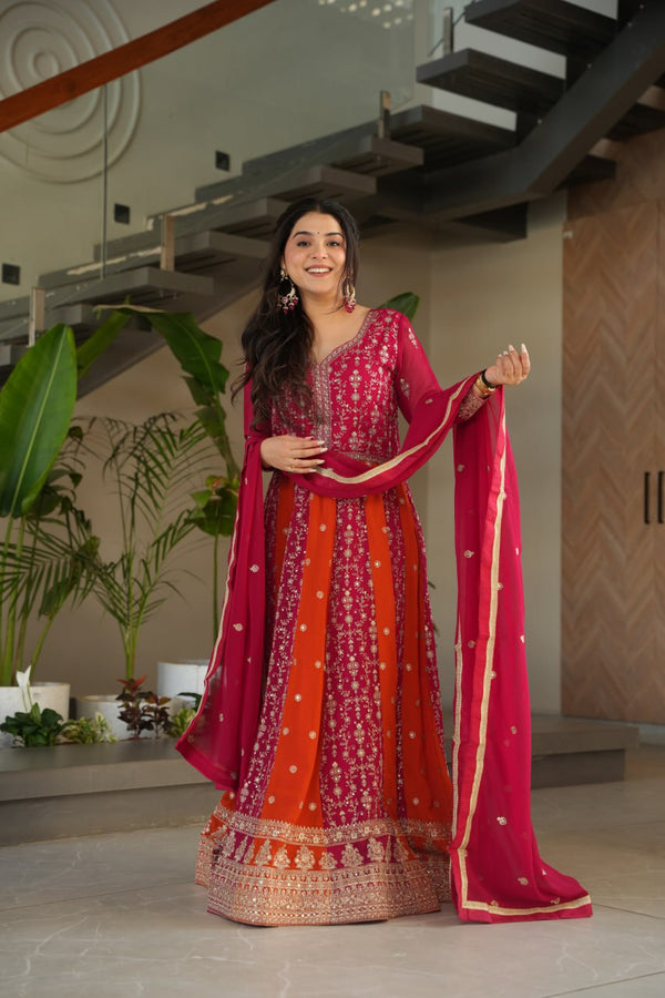 Prazu Fashion Pink Georgette With Zari & Sequins Gown