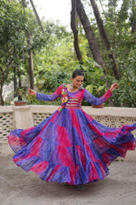 Thumbnail for Prazu Fashion Blue Georgette Leheriya & Bandhej Print With Kutchi Work Navratri Gown