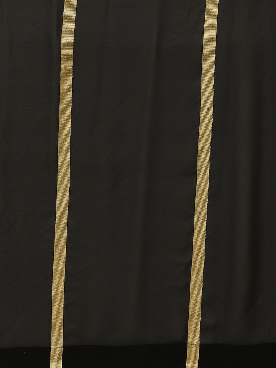 Ahalyaa Women's Black Georgette Gold Print Ready to Wear Saree