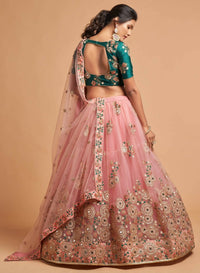 Thumbnail for Aastha Fashion Women's Amazing Peach Thread Embroidered Net Wedding Lehenga Choli - Distacart