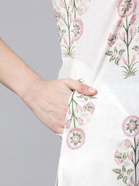 Thumbnail for Ahalyaa Women's Off White Pure Cotton Floral Printed Kurta - Distacart