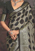 Thumbnail for Joban Fashion Black Art Silk With Fine Viscose Border Ajrak Full Body Print With Soft Finish Saree