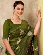 Thumbnail for Joban Fashion Olive Green & Golden Silk Blend Embroidery Saree
