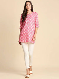 Thumbnail for Anubhutee Pink & White Floral Printed Straight Kurti - Distacart