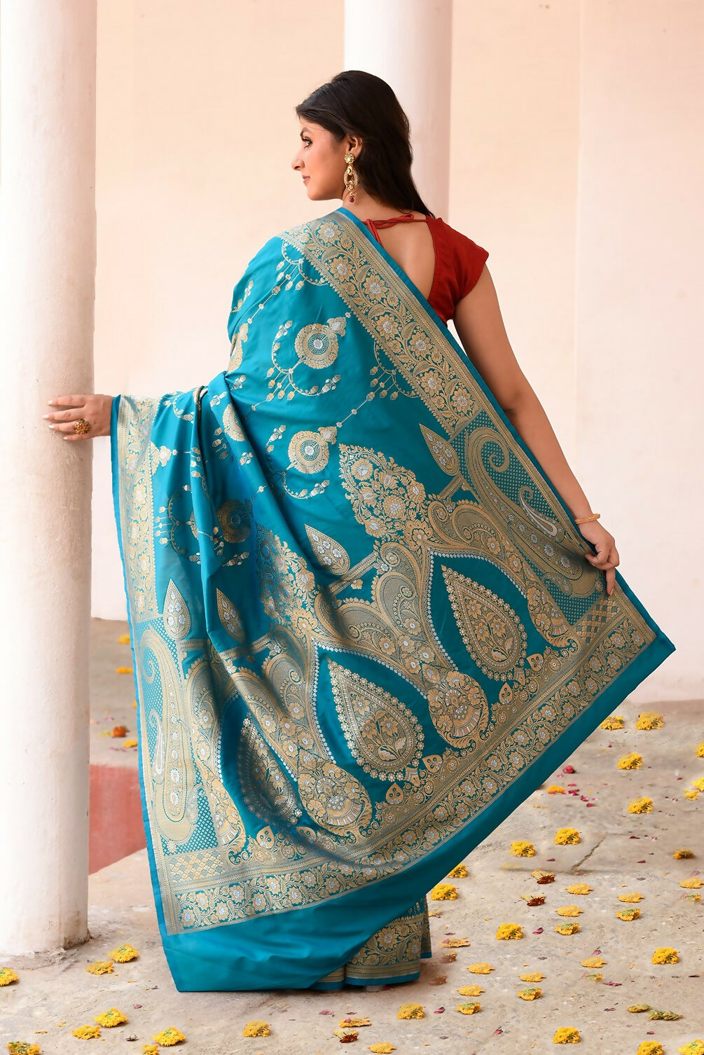 Joban Fashion Blue Banarasi Soft Pure Handloom Banarasi Silk Saree