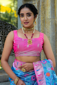 Thumbnail for Aastha Fashion Turquoise Woven Kanjivaram Silk Saree with Blouse - Distacart