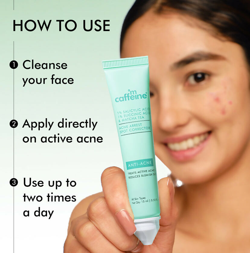 mCaffeine 1% Salicylic Acid 1% Succinic Acid & Matcha Tea Acne Arrest Spot Corrector - Treats Active Acne - Distacart