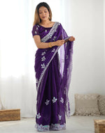 Thumbnail for Joban Fashion Shimmer Chiffon Pastel Purple Color Sequence Saree