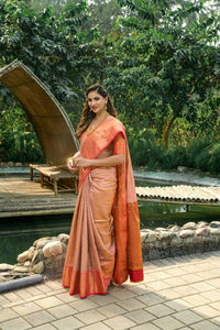 Thumbnail for Aastha Fashion Peach Woven Kanchipuram Silk Saree with Blouse - Distacart