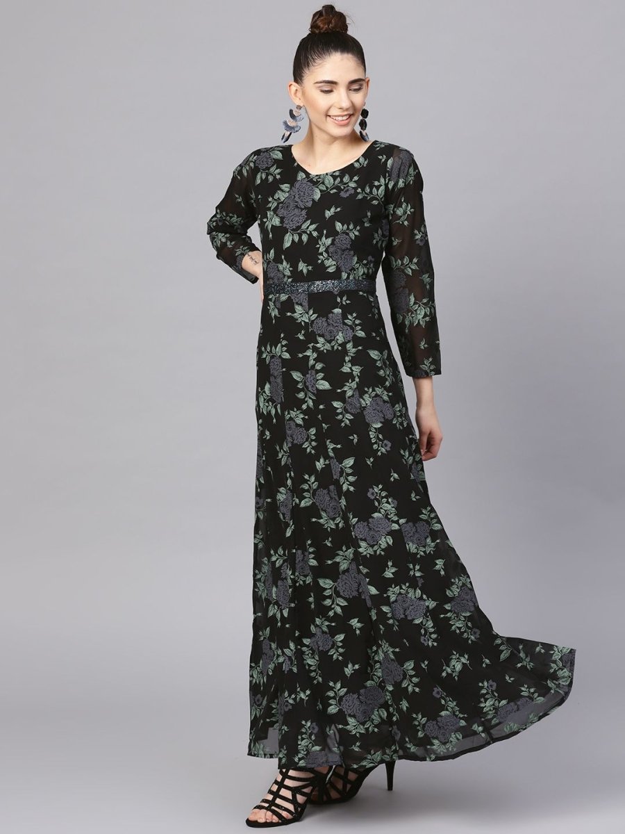 Ahalyaa Black Georgette Anarkali Kurta With Dupatta