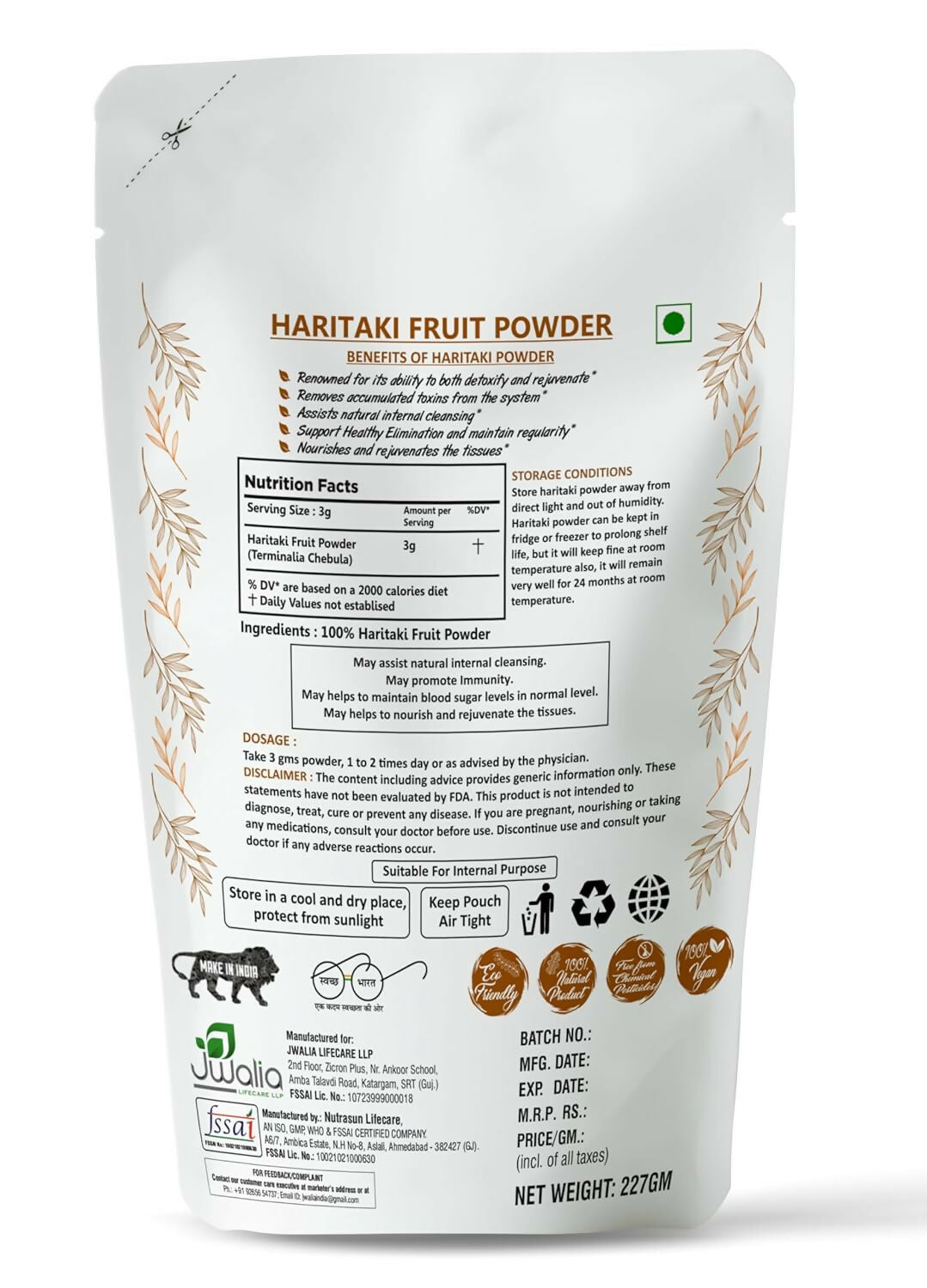 Myherb Natural Organic Haritaki Powder - Distacart
