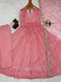 Thumbnail for Preksha Creation Women Gown Silk Organza With Thread Sequin With Dupatta And Pant