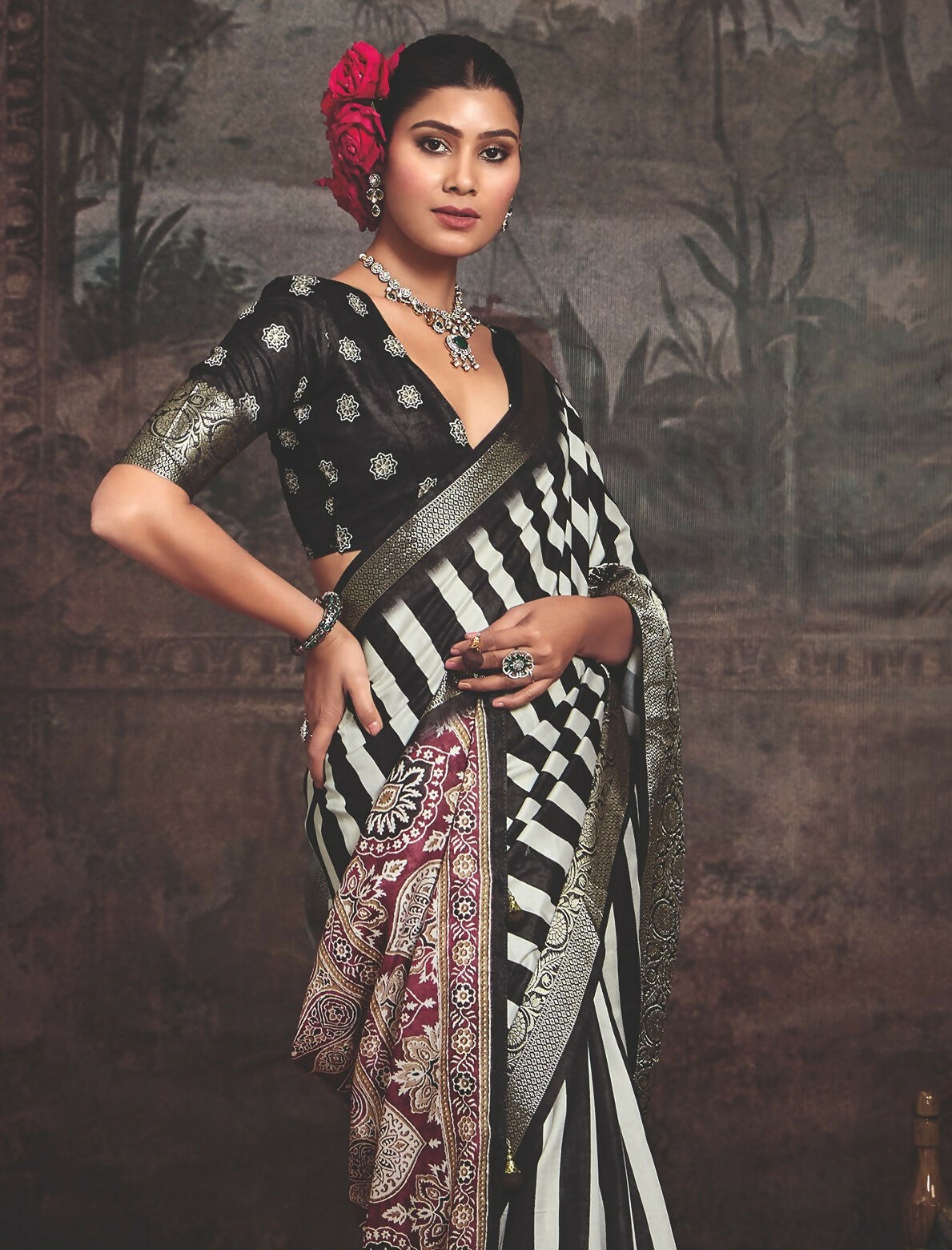 Joban Fashion Multicolor Art Silk With Fine Viscose Border Ajrak Full Body Print With Soft Finish Saree