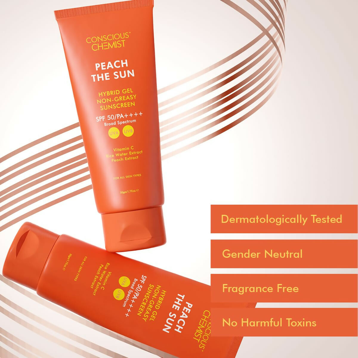 Conscious Chemist Peach The Sun Hybrid Gel Sunscreen SPF 50 PA ++++ - Distacart