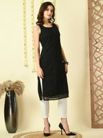 Thumbnail for Myshka Women's Black Georgette Sleeveless Straight Party Kurta - Distacart