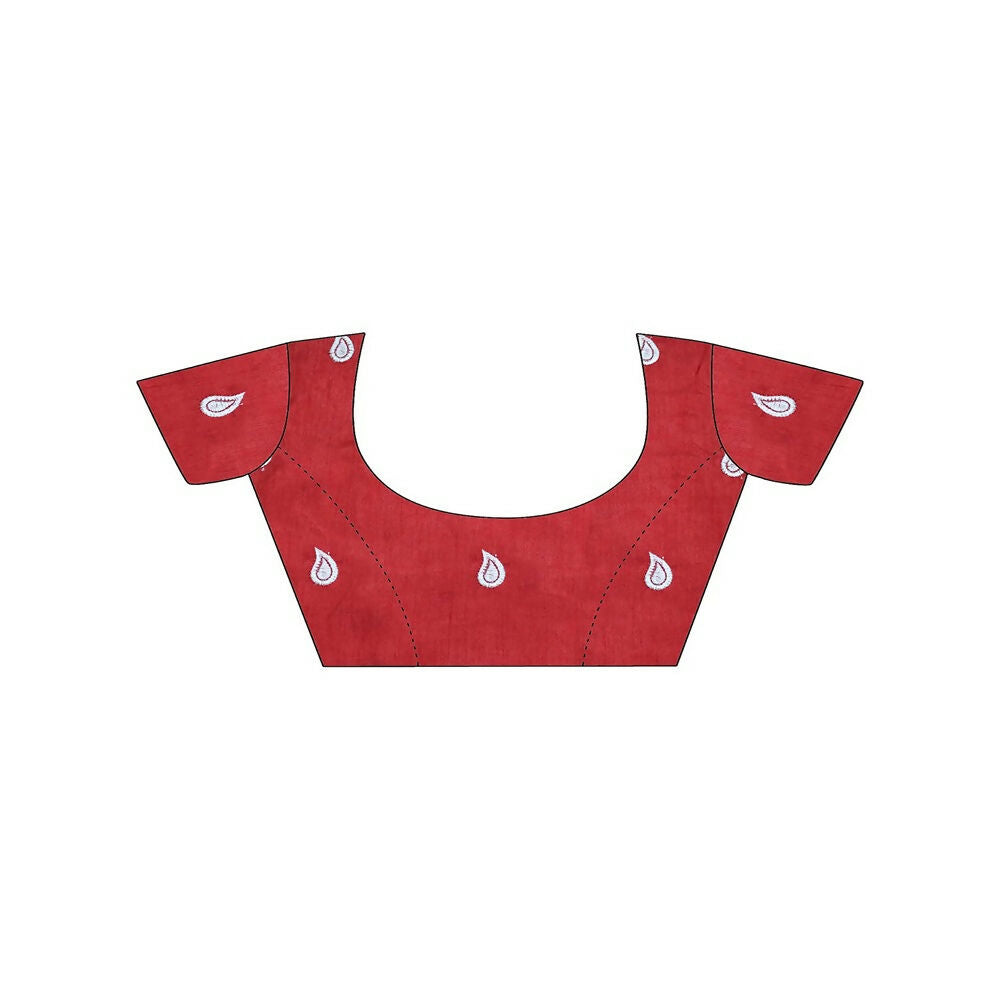 Joban Fashion Silk Blend Off White & Red Saree