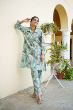 Thumbnail for Vaasva Women Mint Muslin Printed Shirt & Pant Set - Distacart