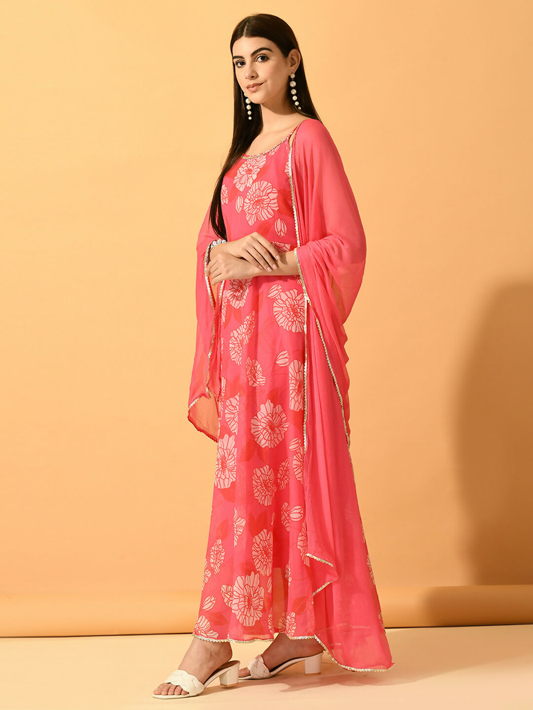 Myshka Women's Pink Festive Flared Anarkali Kurta With Dupatta sets - Distacart