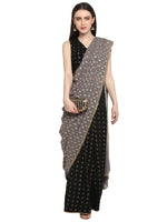 Thumbnail for Ahalyaa Women's Black Georgette Foil Print Ready to Wear Saree