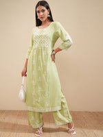 Thumbnail for Vishudh Floral Embroidered A Line Kurta with Palazzos - Distacart