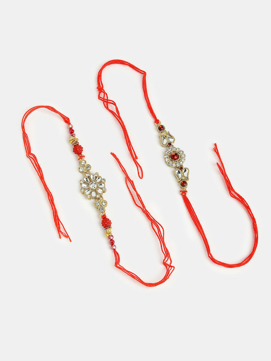 NVR Men Set of 2 Gold-Toned Stone-Studded Rakhi With Roli Chawal & Chocolate - Distacart