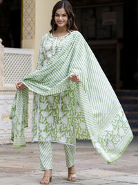 Thumbnail for Anouk Floral Embroidered Regular Pure Cotton Straight Kurta with Trouser & Dupatta