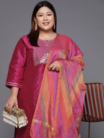 Thumbnail for Sztori Plus Size Floral Embroidered Straight Kurta & Trousers With Dupatta - Distacart