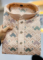 Thumbnail for Prazu Fashion Cream Italian Silk Embroidered Kurta With Pajama