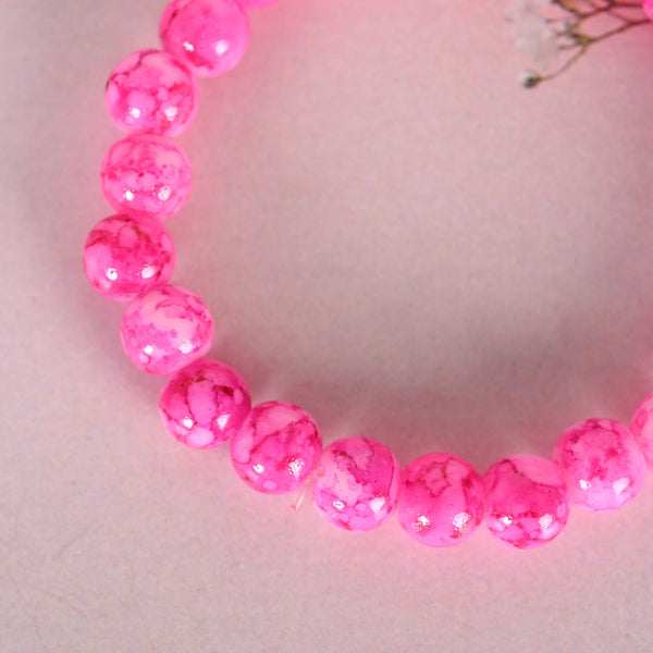 NVR Men & Women Pink Marble Crystal Beaded Elasticated Bracelet - Distacart