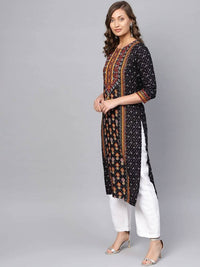 Thumbnail for Anubhutee Black & Orange Printed Straight Kurta - Distacart