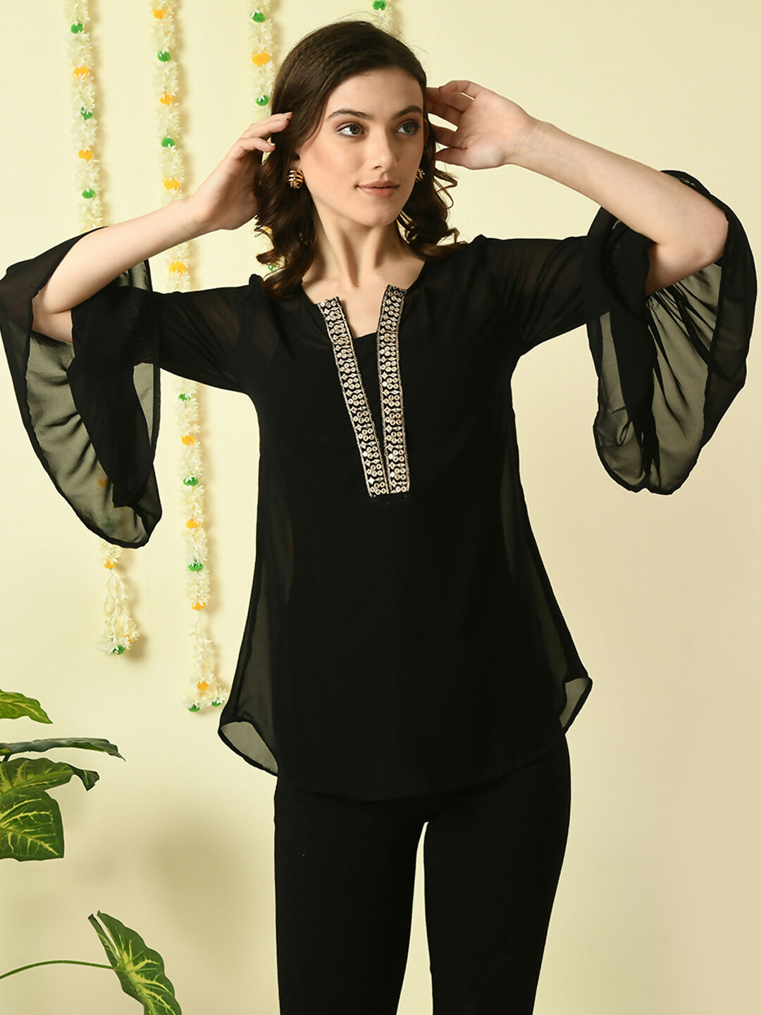 Myshka Women's Black Embroidered Party Fusion Top - Distacart