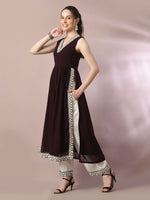 Thumbnail for Myshka Women's Coffee Brown Solid Georgette Anarkali Party Kurta Set With Dupatta - Distacart