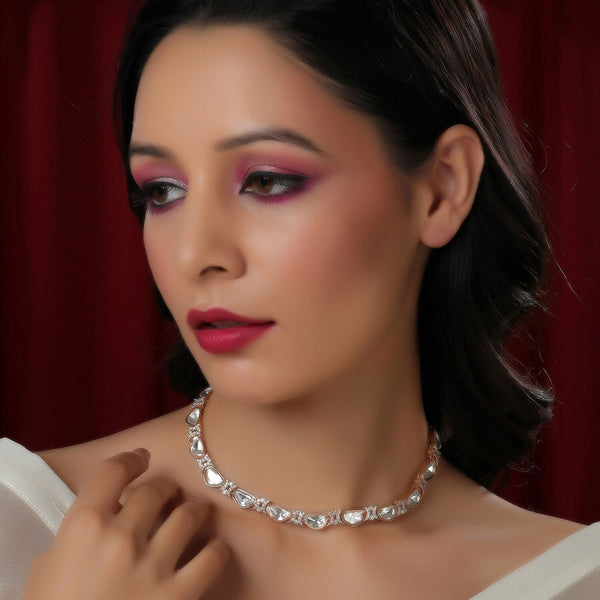 Kundan and Daimond Neckpiece (Gold) - Ruby Raang - Distacart