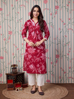 Thumbnail for Ode by House of Pataudi Floral Printed Pure Cotton Straight Kurta - Distacart