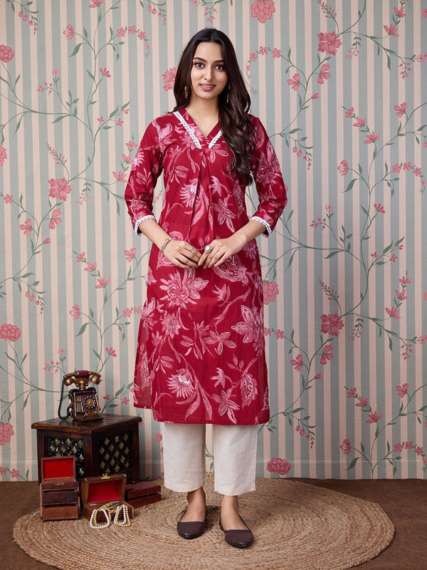 Ode by House of Pataudi Floral Printed Pure Cotton Straight Kurta - Distacart