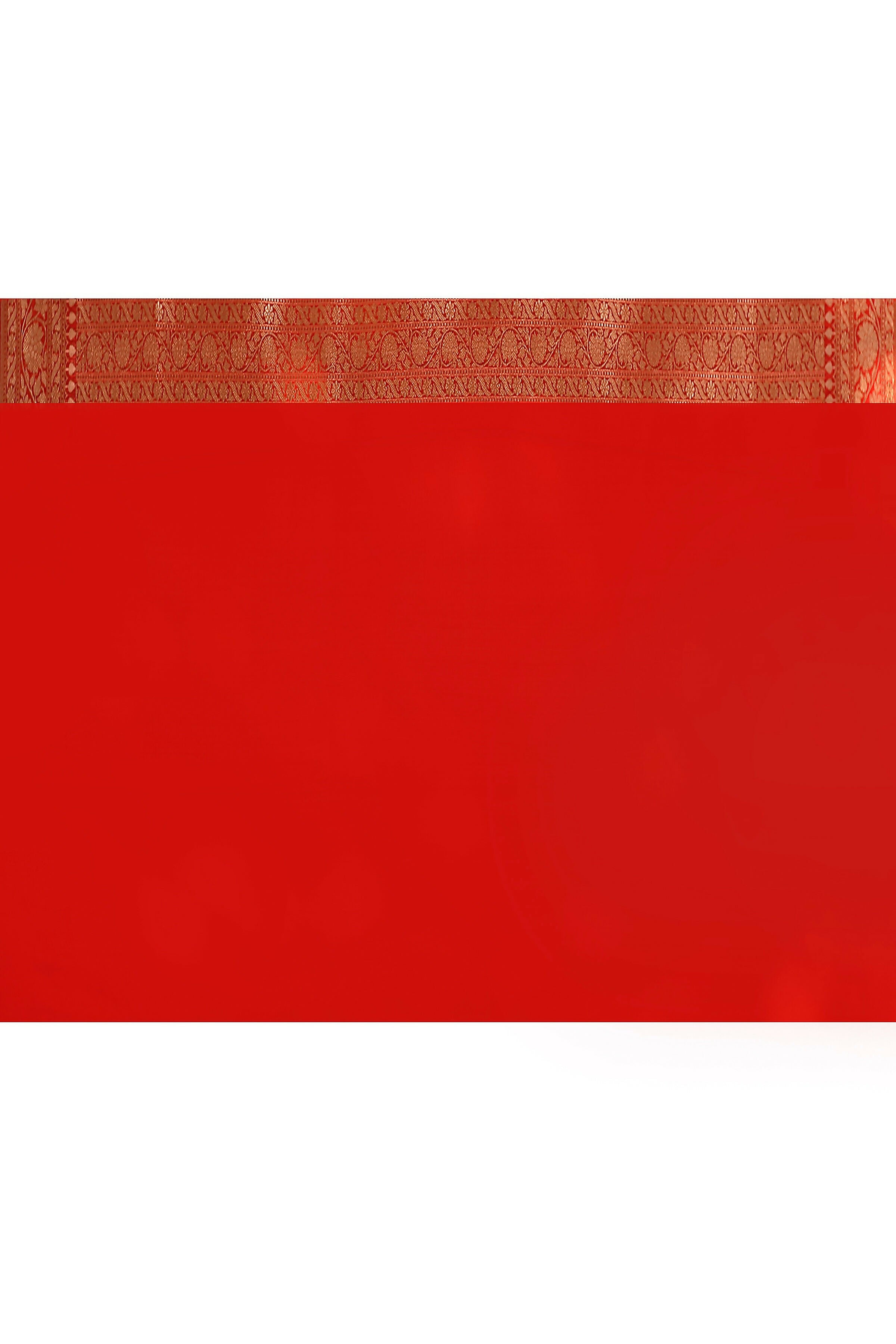 Joban Fashion Red Banarasi Soft Pure Handloom Banarasi Silk Saree