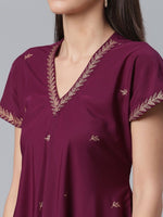 Thumbnail for Ahalyaa Women Wine Crepe Glitter Print Kimono Style Kurta With Palazzo