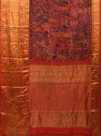 Thumbnail for Multicolor Kalamkari Hand Painted Kanchipuram Silk Handloom Saree with Ramayana Design - Global Threads - Distacart