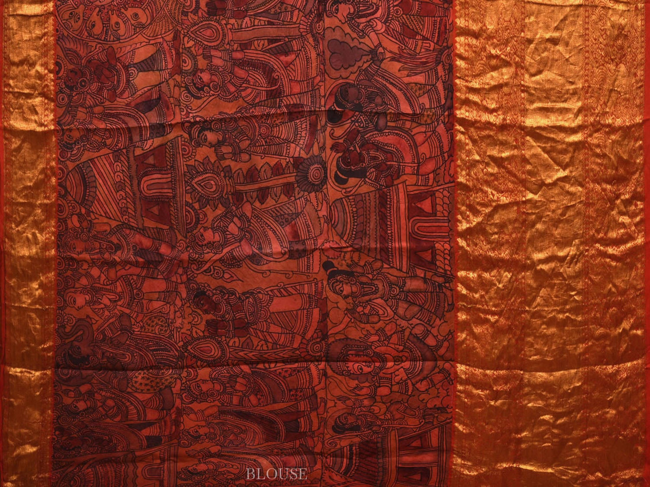 Multicolor Kalamkari Hand Painted Kanchipuram Silk Handloom Saree with Ramayana Design - Global Threads - Distacart