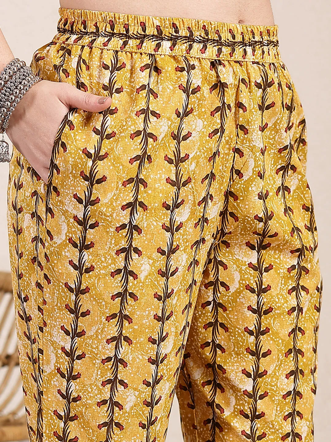 Yufta Mustard Cotton Lace Work On Yoke Straight Kurta Dupatta Pant Set - Distacart