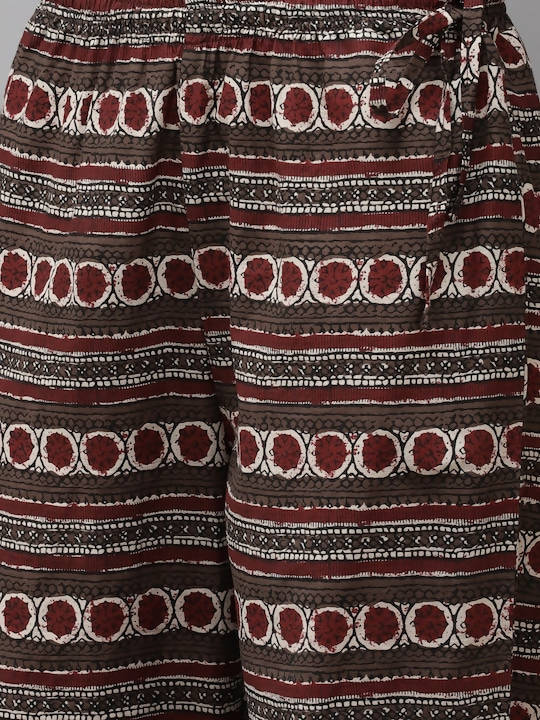 Anubhutee Brown & Maroon Printed Pure Cotton Kurta with Trousers & Dupatta - Distacart