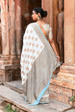 Thumbnail for Joban Fashion Light Sky Blue Crepe Chiffon Pure Handloom Banarasi Silk Saree