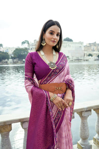 Thumbnail for Aastha Fashion Pink Floral Printed Cotton Silk Saree with Blouse - Distacart