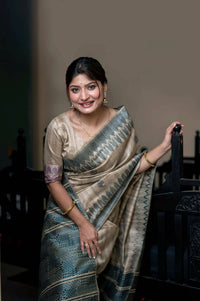 Thumbnail for Aastha Fashion Teal Thread Woven Handloom Tussar Silk Saree with Blouse - Distacart