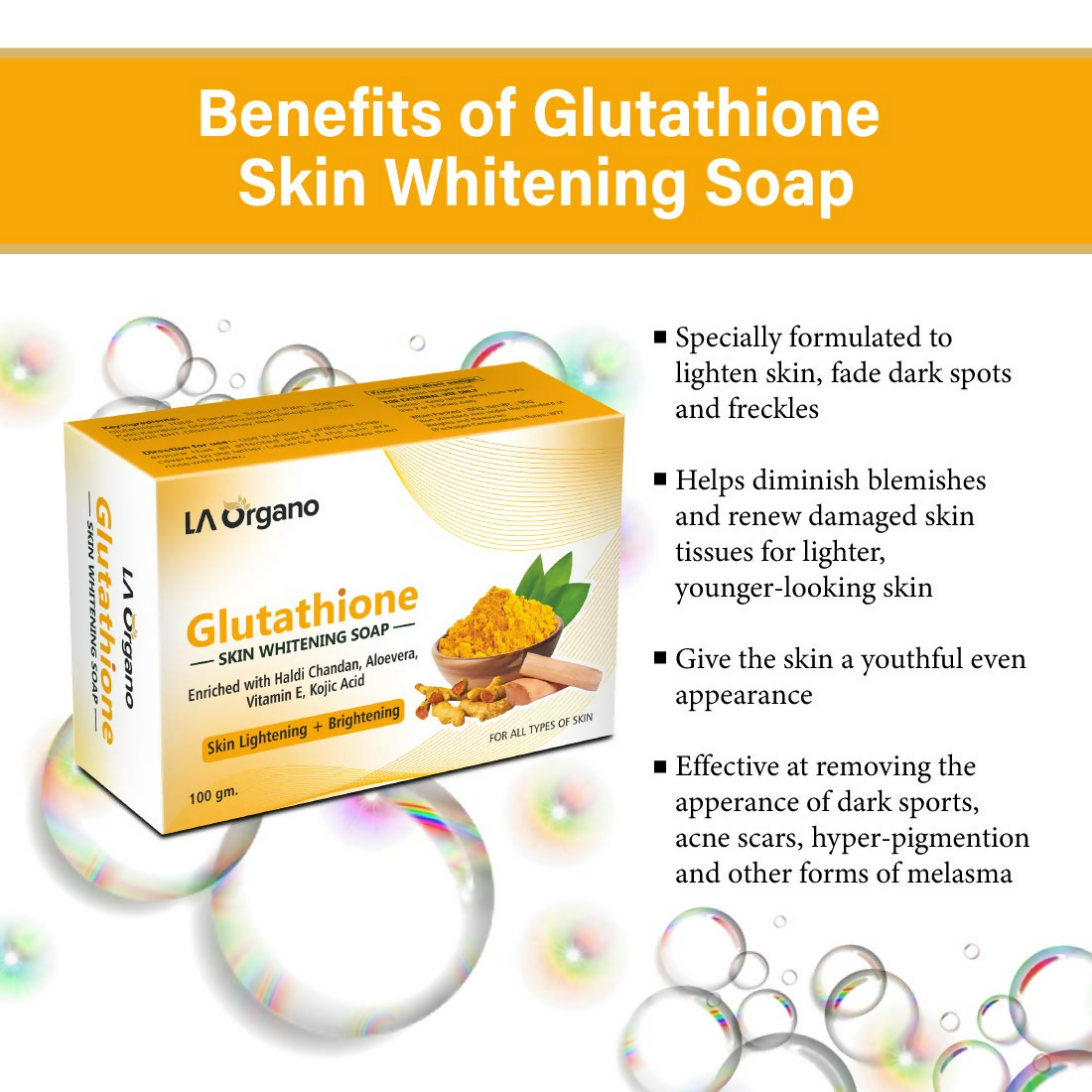 LA Organo Glutathione Haldi Chandan Skin Lightening & Brightening Soap - Distacart